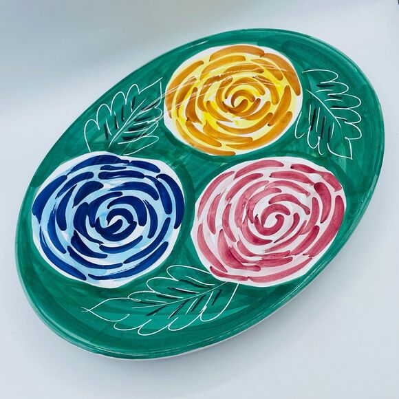 15" Oval Floral Swirls Design Platter Hand Painted Exclusively Pier One 1  ITALY - Picture 6 of 7
